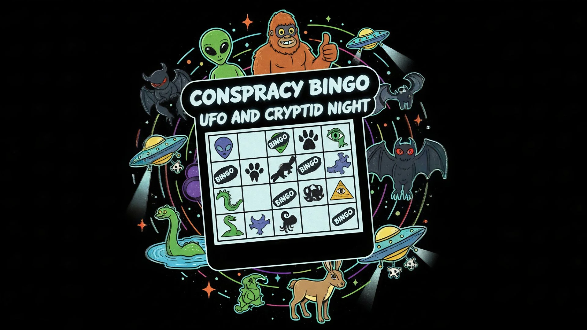 Conspiracy Bingo UFO and Cryptid Night