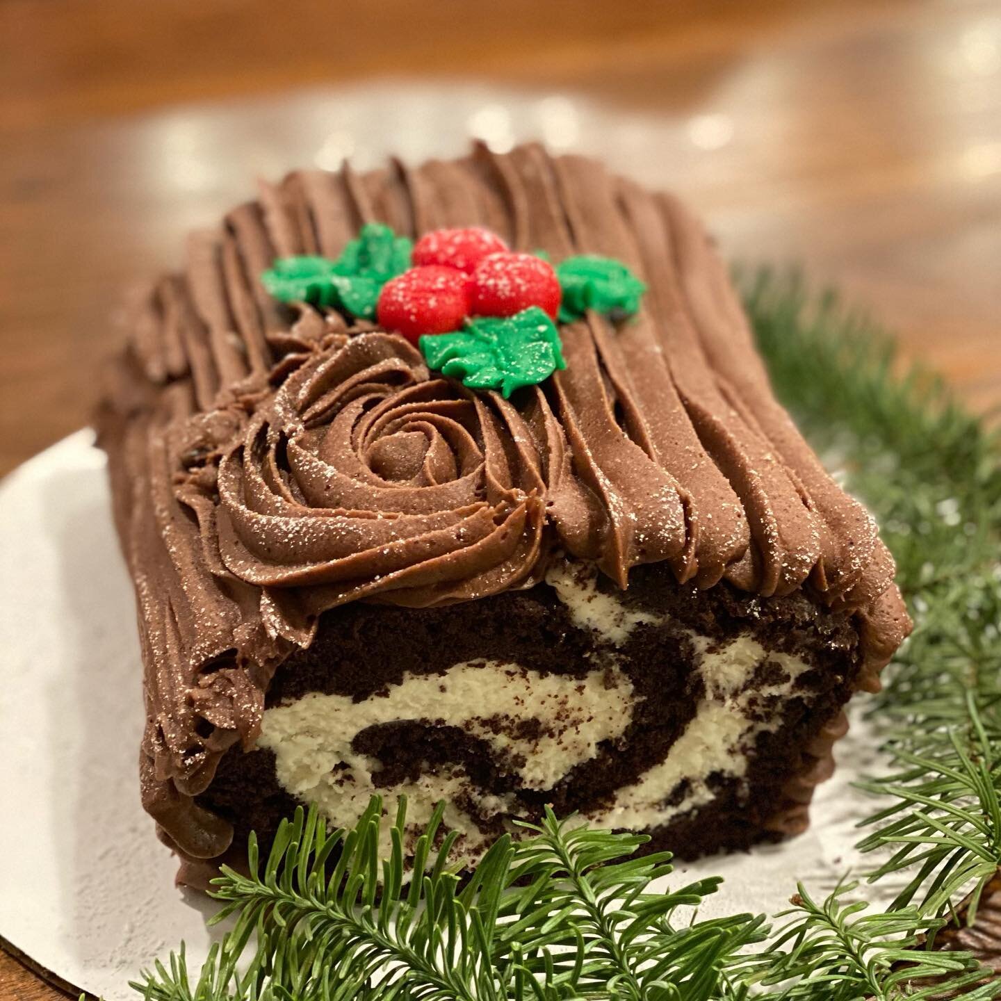 Merry Christmas!!! Time to preorder your Yule Logs &amp; Cinnamon Rolls!! Both of these items are Christmas exclusives! Yule Logs are sized to feed 6-8 for $25, my yummy chocolatey cake rolled with a cream fluffy vanilla filling &amp; topped with a r
