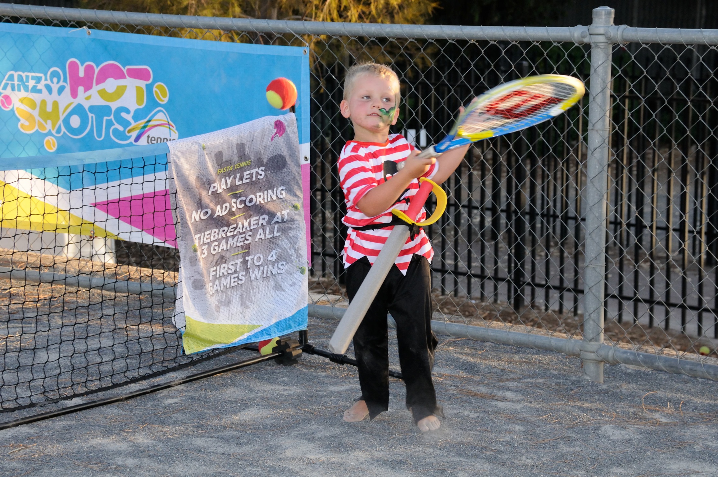 Another one of our best dressed winners. This little Pirateer enjoyed all the free activities, participating in the Hot Shot Tennis, face painting, bouncy castles and pirate treasure race. The true little Man of the Match.