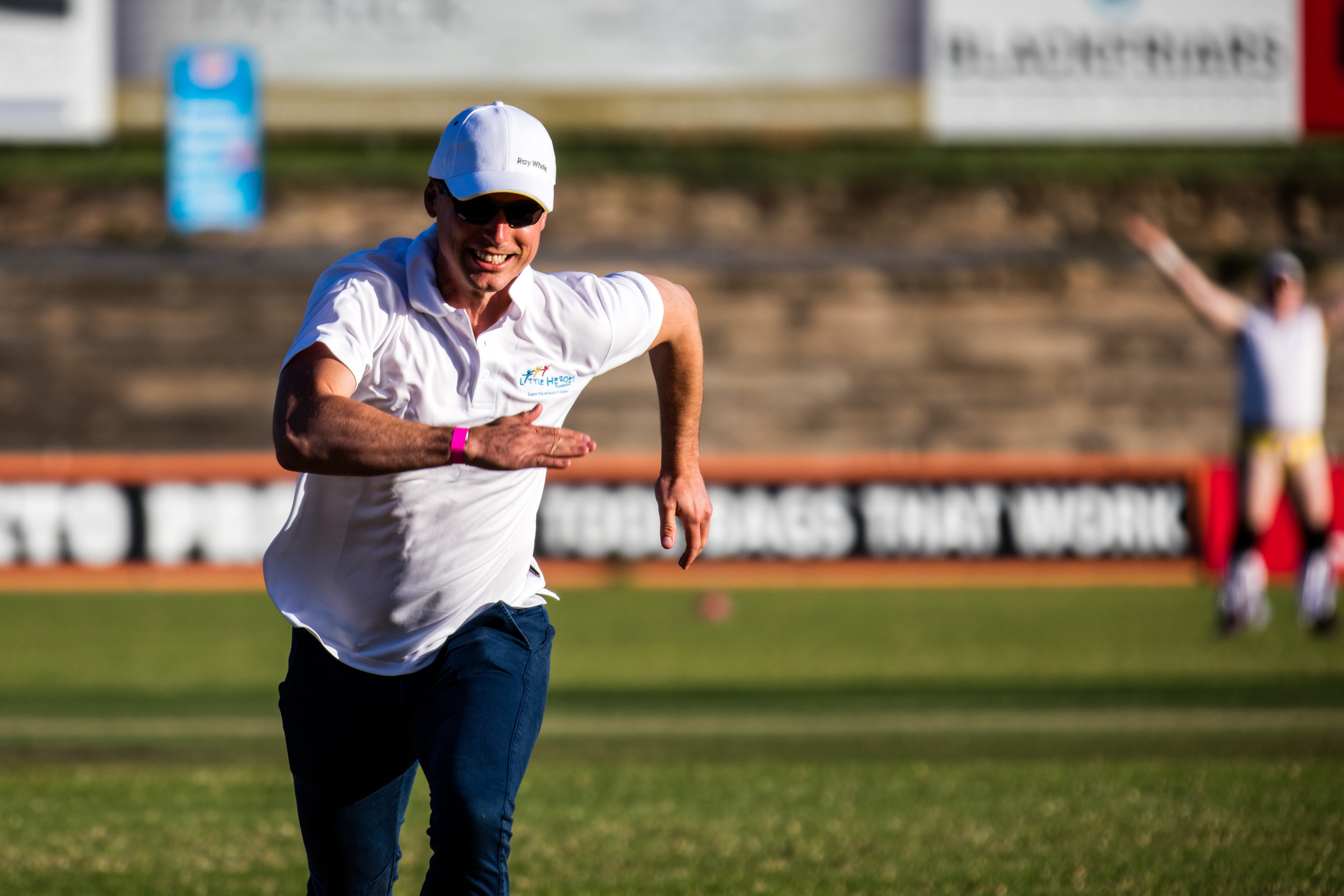 Jason Mills chairman of the Next Gen REISA (Real Estate Institute of South Australia) Committee, chasing down one of Paul Stewarts brilliant hits.