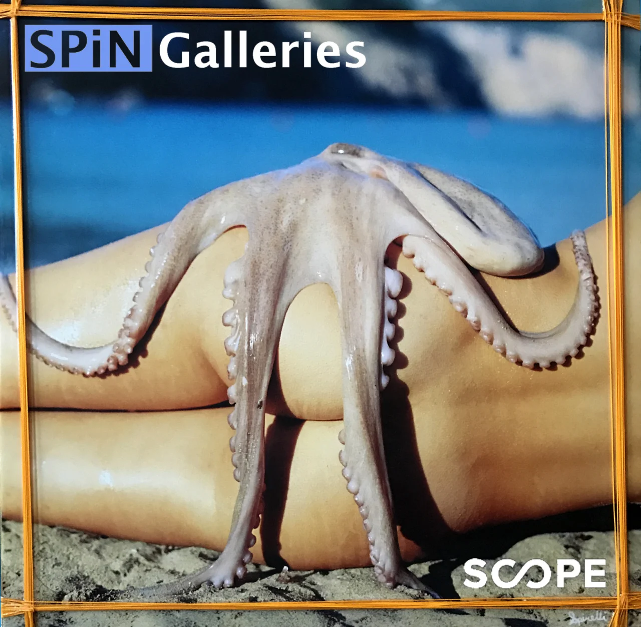 Octopus’s garden near a cave. Gearing up for the Scope Contemporary Art Show on Miami Beach which starts on Tuesday, November 29th, 2016 . This unique version of “Octopussy” is 36x36 on canvas and wood, mixed with synthetic polymer paint , resin and string . Original image shot in Ibiza in 2002 and was the cover of “The Best of Ibiza” magazine that year – SeaLife=LandLife – Contax 645 & film. More info here: https://scope-art.com/
