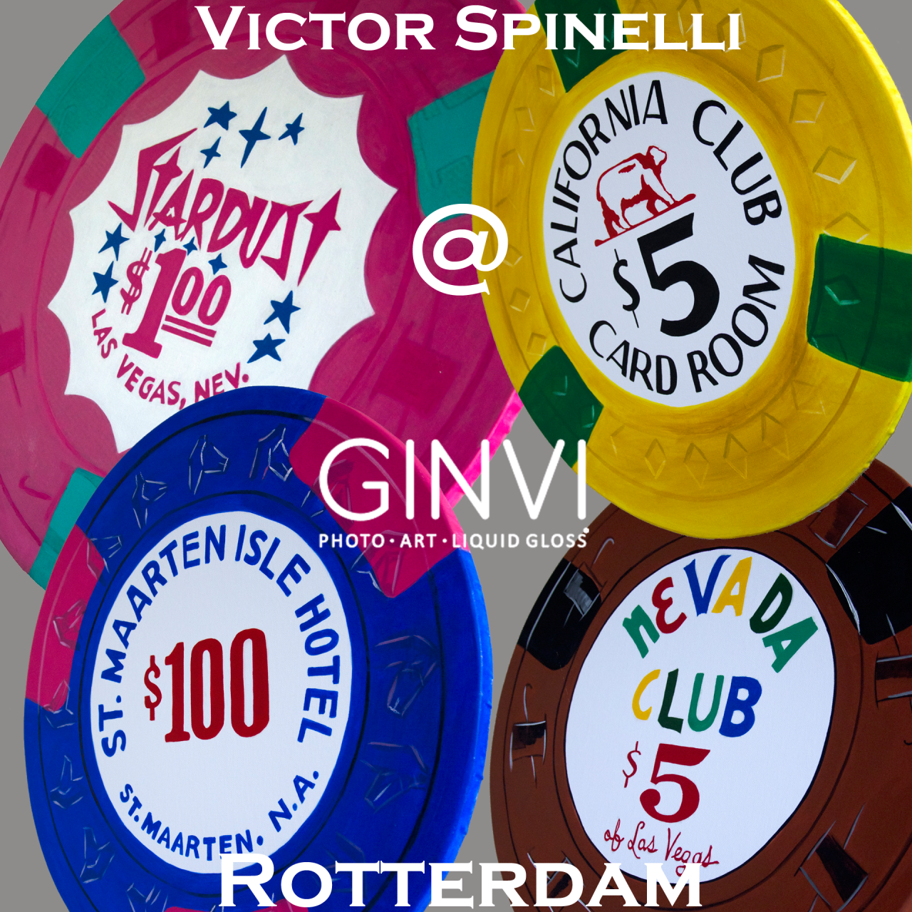 Grand art opening in 2 hours at Ginvi in Rotterdam. 12-5 pm. Zaterdag! A new collection of giant casino chips from New York plus many many classic photographs from the Victor Spinelli Archive. Goudsesingel 121 3031 EG Rotterdam Nederland Telefoon +31 (0)10 - 214 20 83