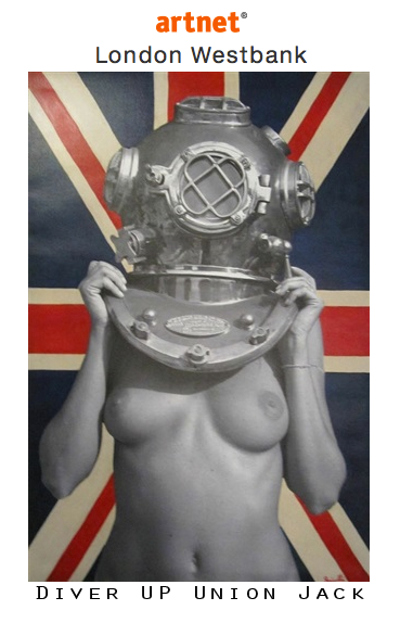 Check out this link on ArtNet, one of the webs top art sites. http://artnt.cm/1IKTWR7 “Diver UP Union Jack” is flying at The Westbank Gallery in London. And she is among good company i.e Banksy, Mr, Brainwash, Shepard Fairey, Goldie just to name a few.