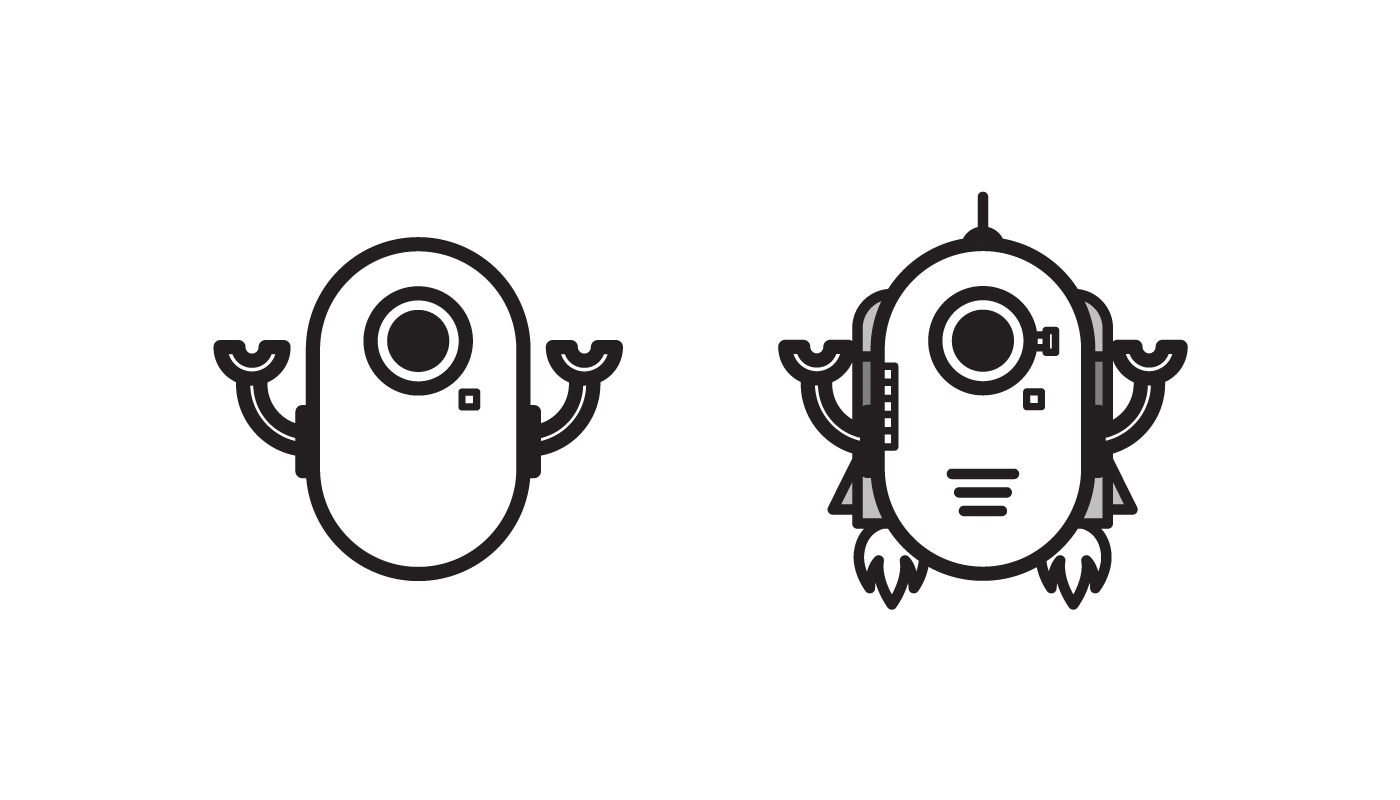This is the robot character created for the product design team.
