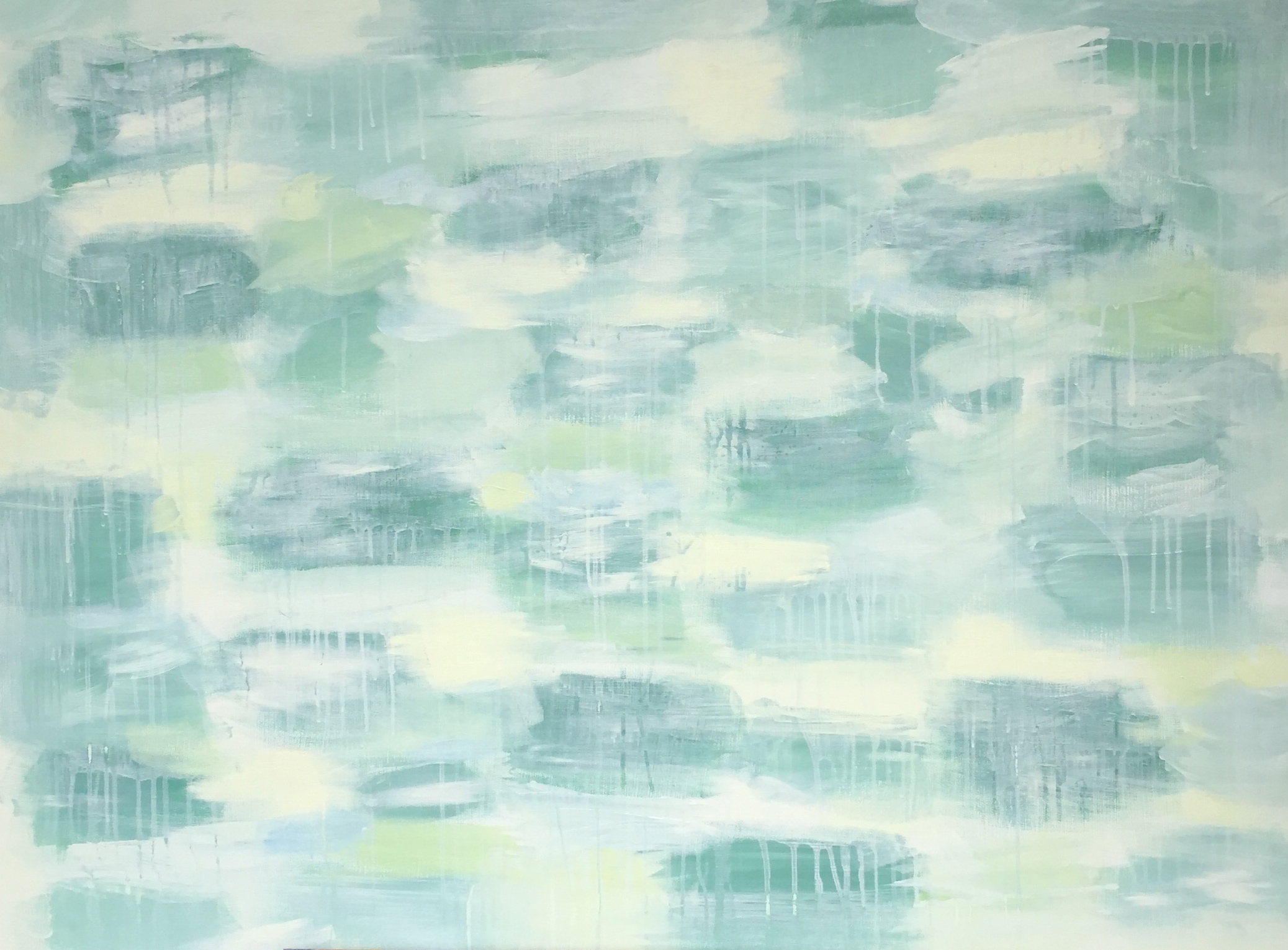 Lily Pond , 40x30, acrylic on stretched canvas, green painted edges. Sold.