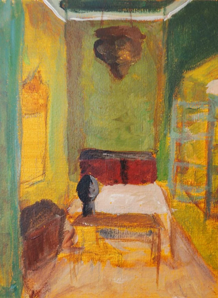 Study for a room , acrylic on paper, unframed, 14x8, $150. 
