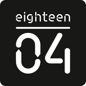 Eighteen04 logo in black, transparent background layer.