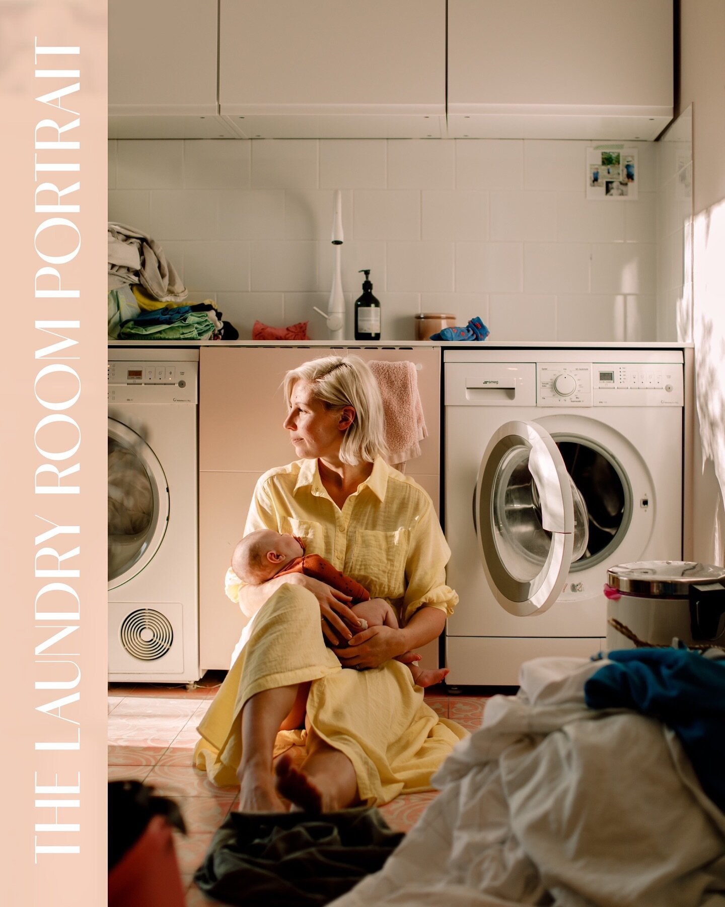 WOULD YOU CARE FOR A LAUNDRY ROOM PORTRAIT?
.
Ever since I created this I have thought of how fun it would be to make more of these laundry room portraits. With mother and baby. A cheeky toddler would be fun too. How is your laundry room? Do you have