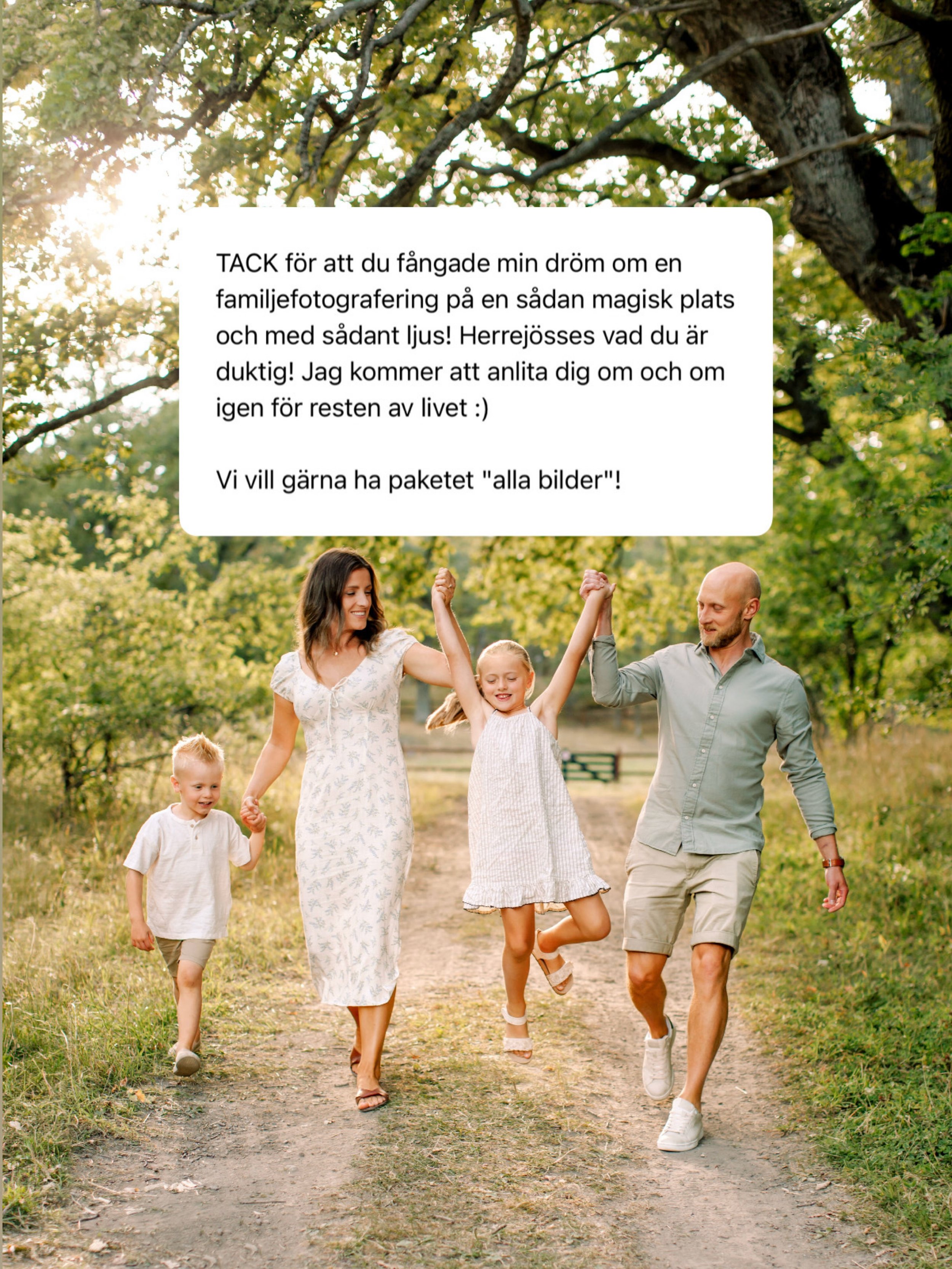 DR&Ouml;MMER DU OM EN MAGISK FOTOGRAFERING?
.
Tillsammans kan vi f&aring; till magiska familjebilder p&aring; dig och din familj. B&auml;sta tiden f&ouml;r familjefotografering utomhus &auml;r maj-juni och aug-okt. Skicka dm s&aring; kikar vi p&aring