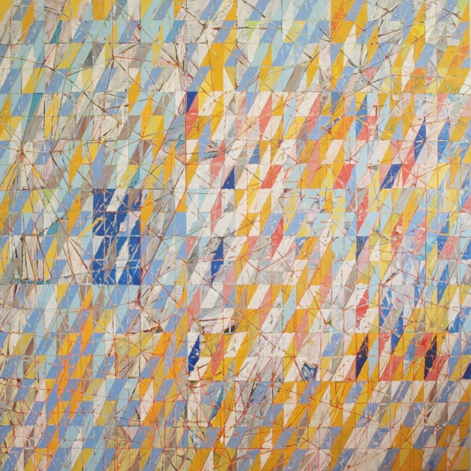 Temple Footprints acrylic, acrylic marker, chalk and graphite on canvas 180 x 180 cm