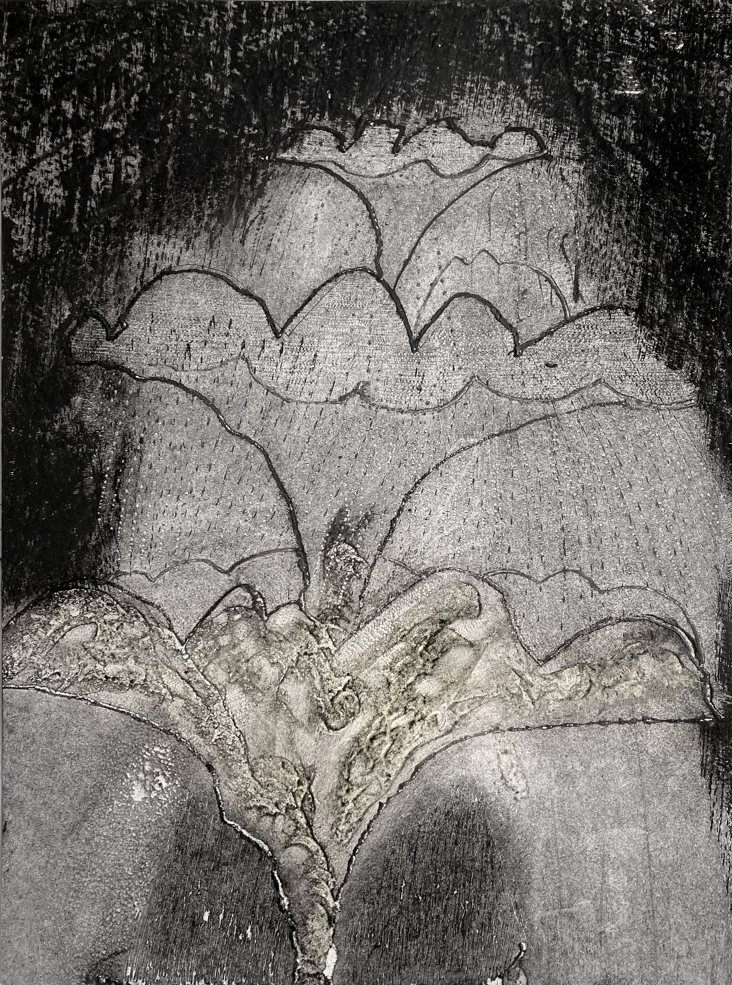 Fetus. Venus. 2021. Charcoal, wax, engraving into paper