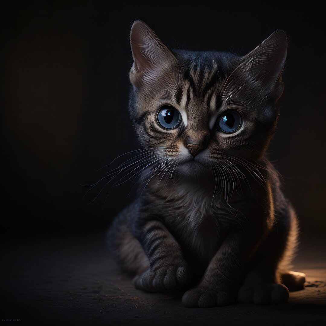 Kitties, Stable Diffusion 2.1 with Illuminati Model

Prompt: award winning portrait of a [breed type] kitten, playful, midday, volumetric lighting, global illumination, (((high contrast))), ((strong key light)), rim light

Negative prompt: nrealfixer