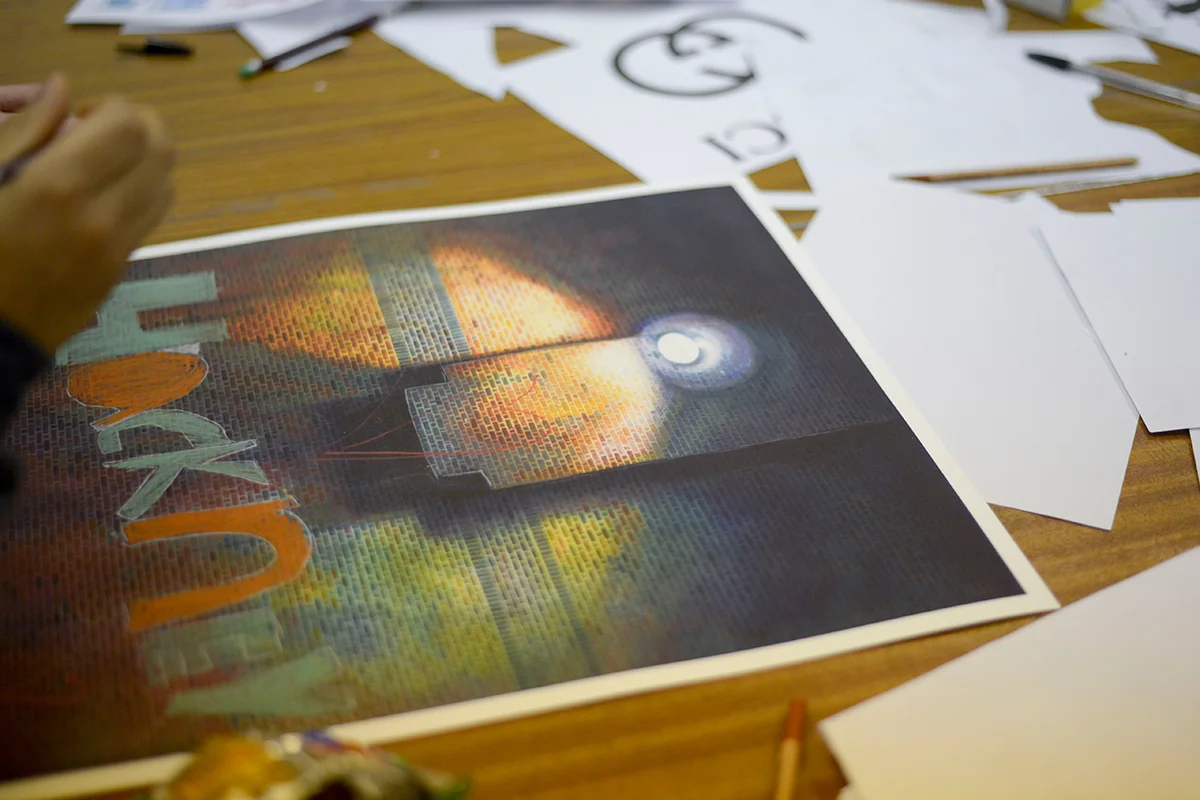 Pembury Youth Centre Workshops. 2014. Collaborative prints. Chalk on Giclee Print