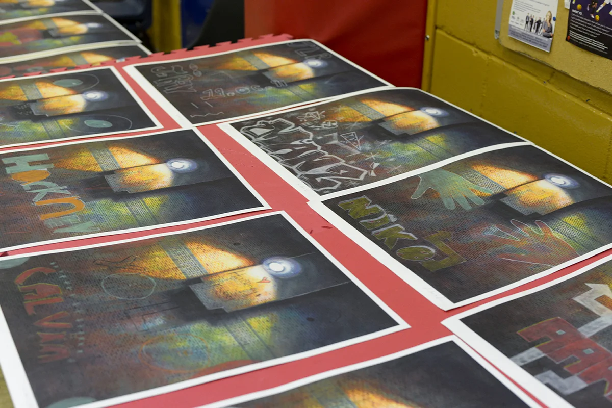 Pembury Youth Centre Workshops. 2014. Collaborative prints. Chalk on Giclee Print