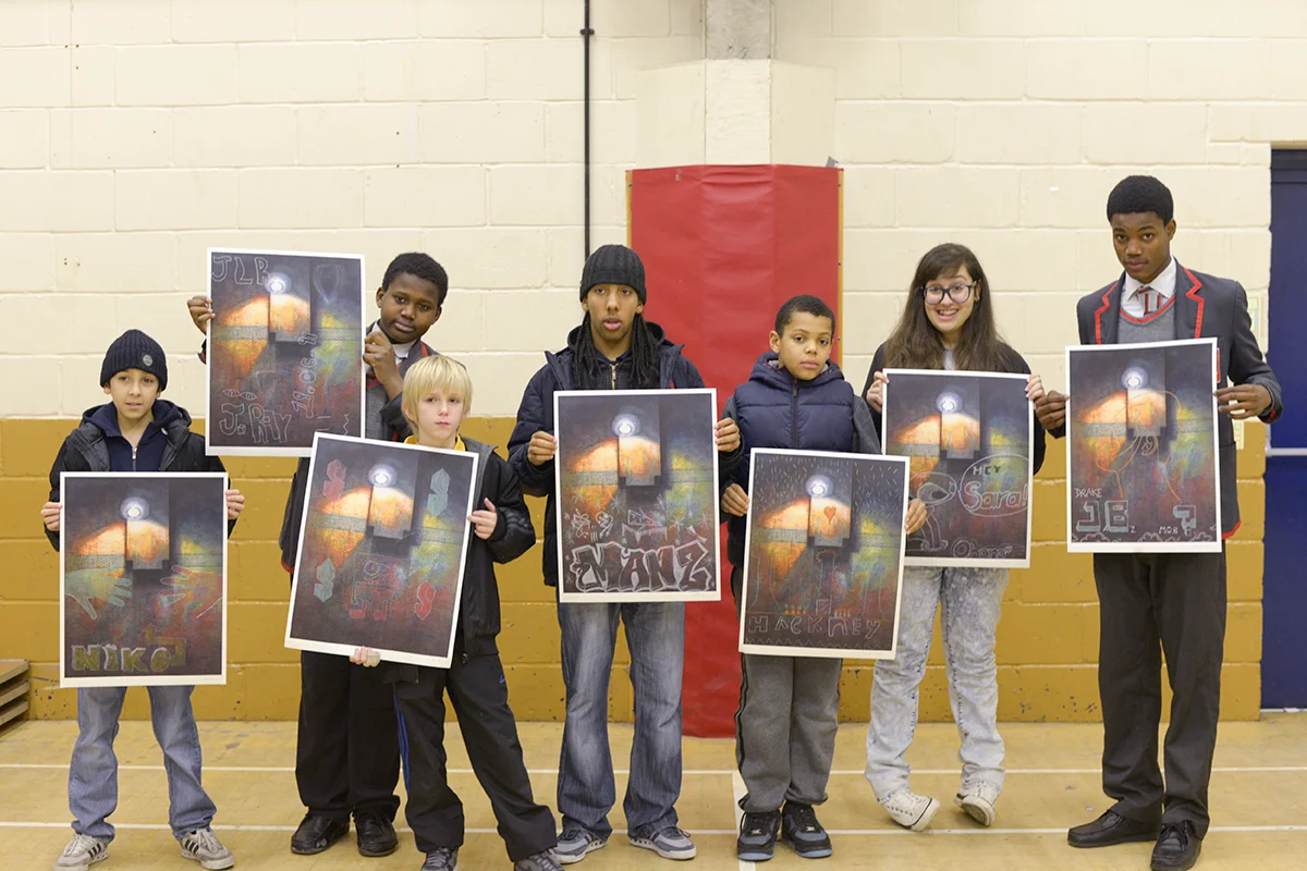 Pembury Youth Centre Workshops. 2014. Collaborative prints. Chalk on Giclee Print