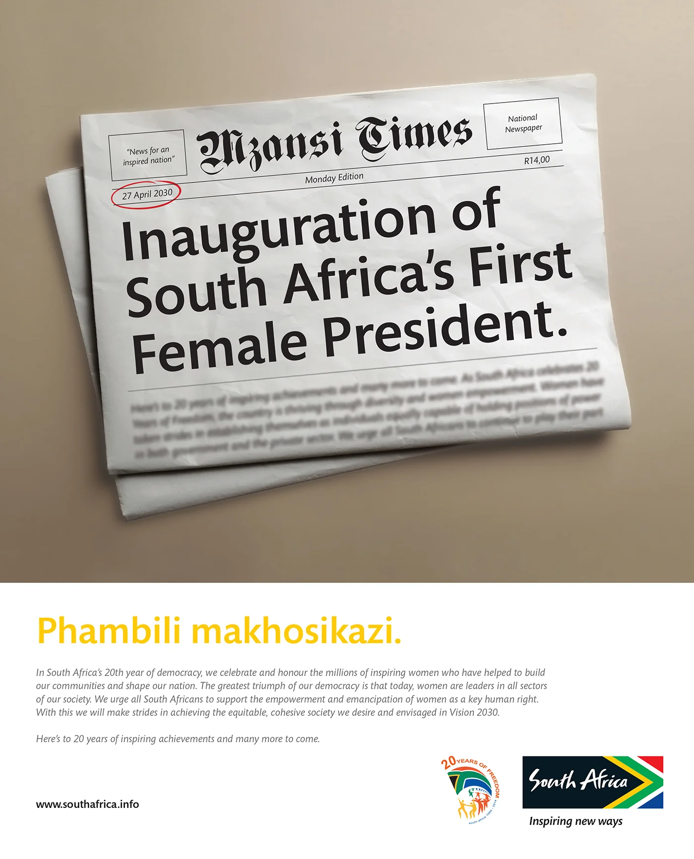Brand South Africa - 20 Years of Democracy "Forward with women" Print