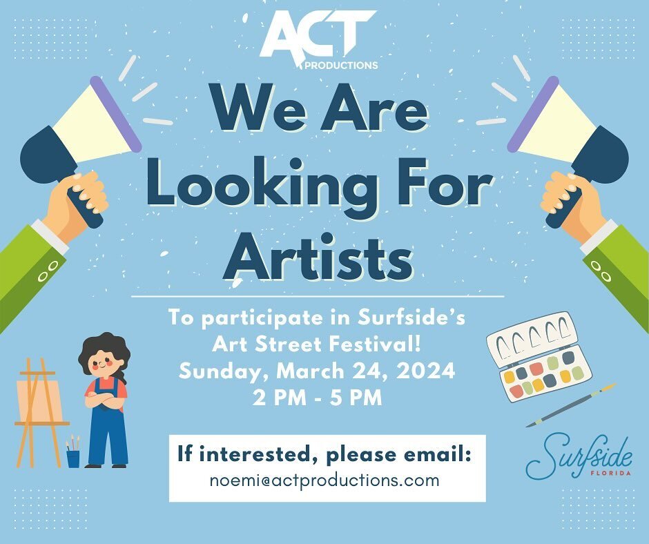 Looking for Artists to Participate 🎨‼️

#surfsidefl #artevent #art #artistsoninstagram #miamiartist #surfsideartist #artist #miamibeach