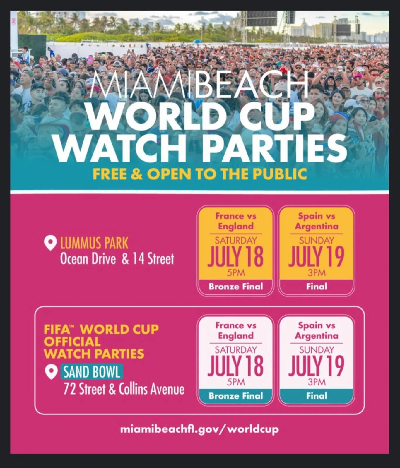 ⚽️ Who&rsquo;s ready for the finals!? 🏆
Join us at Lummus Park for the official FIFA World Cup&trade; Watch Parties!🌴

@miamibeachnews 🫶

#ACTProductions #MiamiBeach #FIFAWorldCup #WatchParty #LummusPark LiveEvents EventProduction