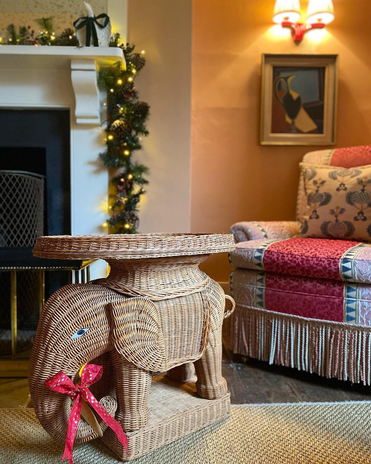 Lots of pieces of stock are having a festive makeover! 😄 One very beautiful vintage rattan elephant table is available to buy from my online store (complete with its original glass tray) these fun ones are always my favourite kind of finds! 🎄🐘🎄 #