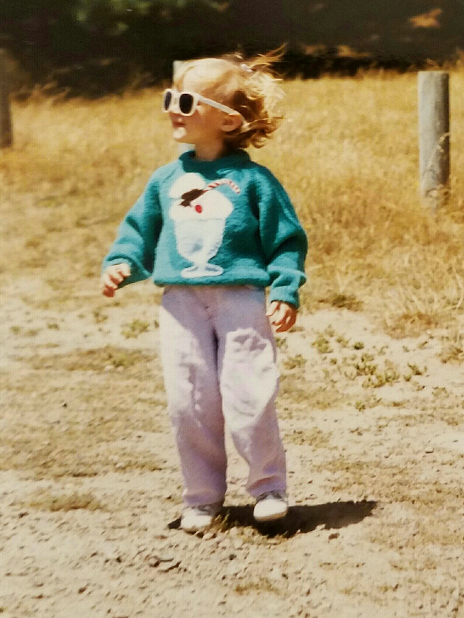 My sister in her ice cream sweater almost 30 years ago
