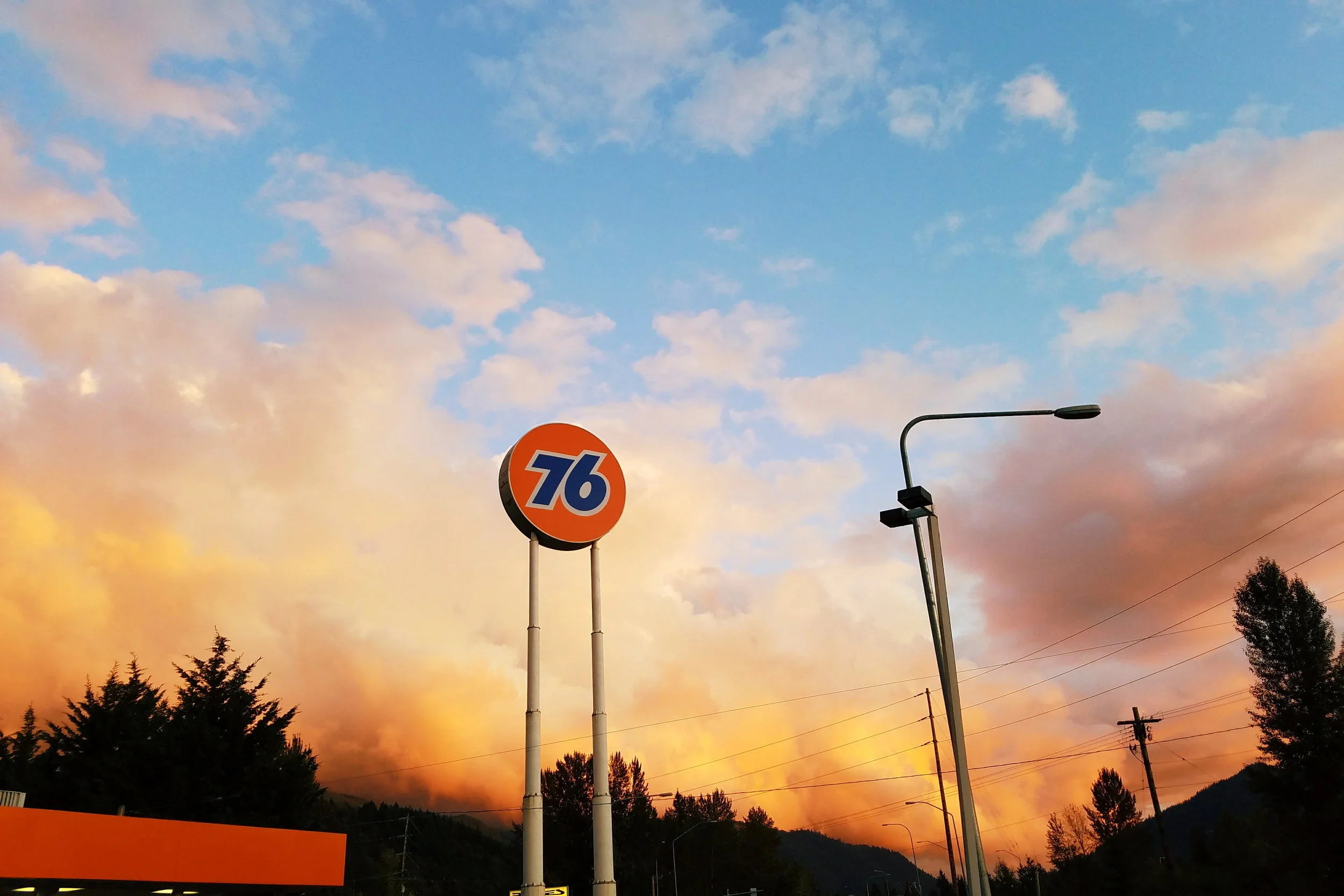 Phenomenal Friday night sunset as seen from a gas station in Issaquah