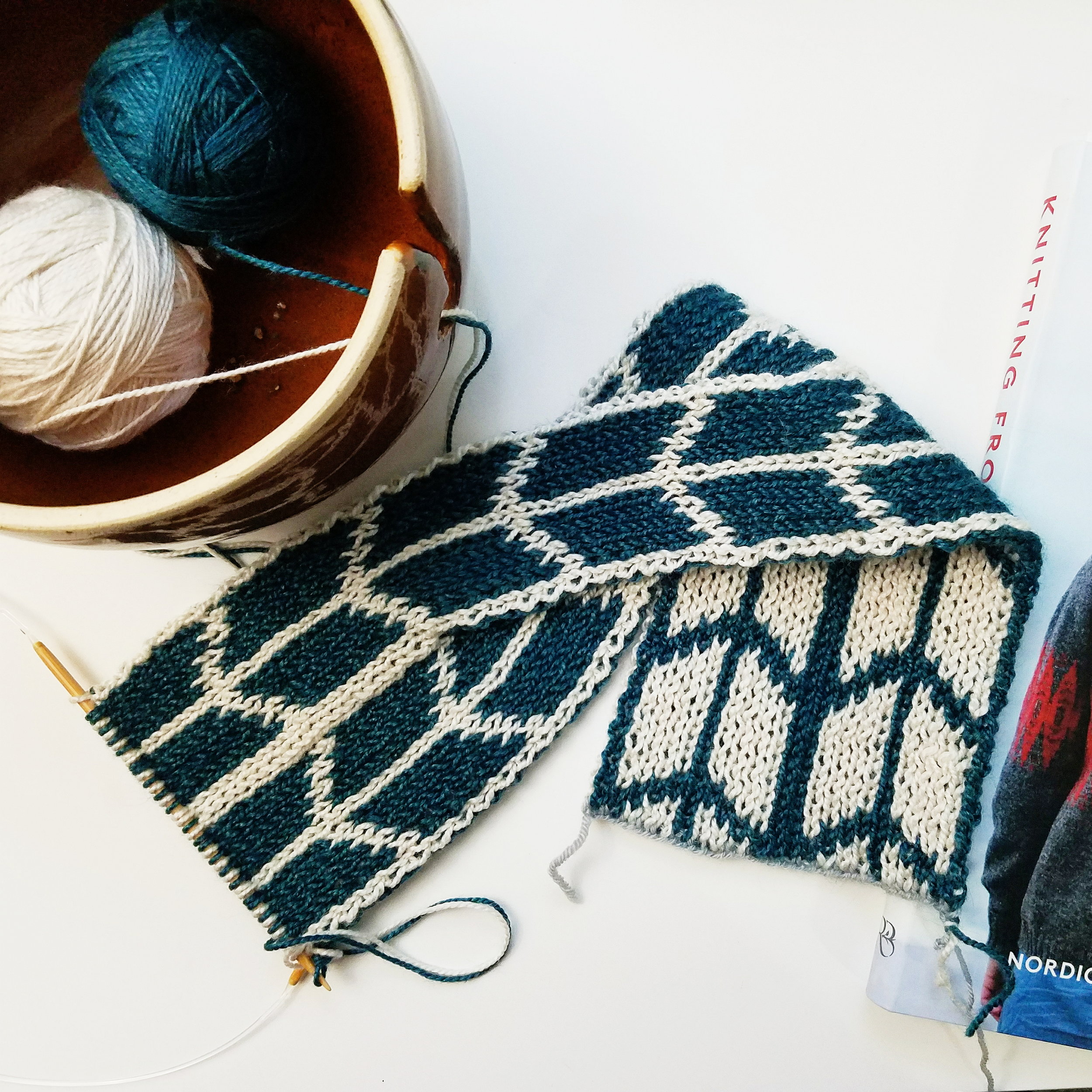 Knitting up a quick earwarmer using a new (and outrageously cool) technique to produce reversible knits