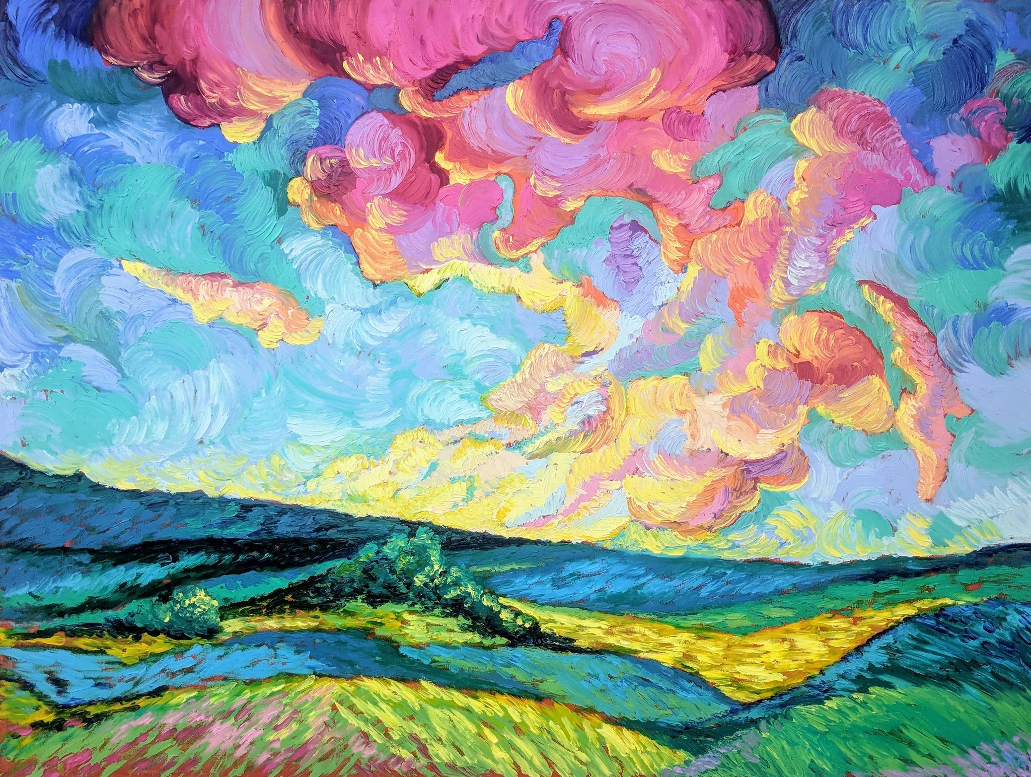 "Sky High Strawberry Pie" - 36" x 48" - Oil on Wood Panel - Handmade Frame - $1725.00