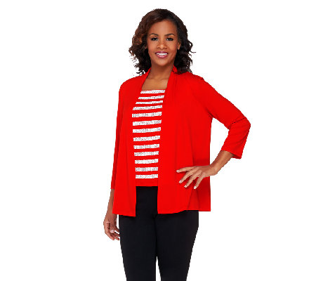 Bob Mackie's Drape Front Cardigan with Sequin Stripe Shell