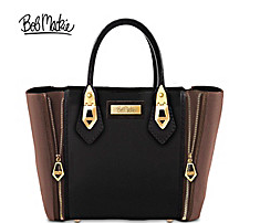 Bob Mackie "Studio City" Brown & Black Leather Handbag