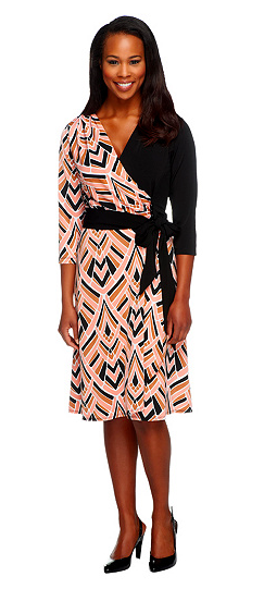 Bob Mackie's Printed 3/4 Sleeve Wrap Dress with Sash