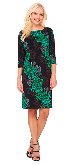 Bob Mackie's 3/4 Sleeve Floral Print Jersey Knit Dress