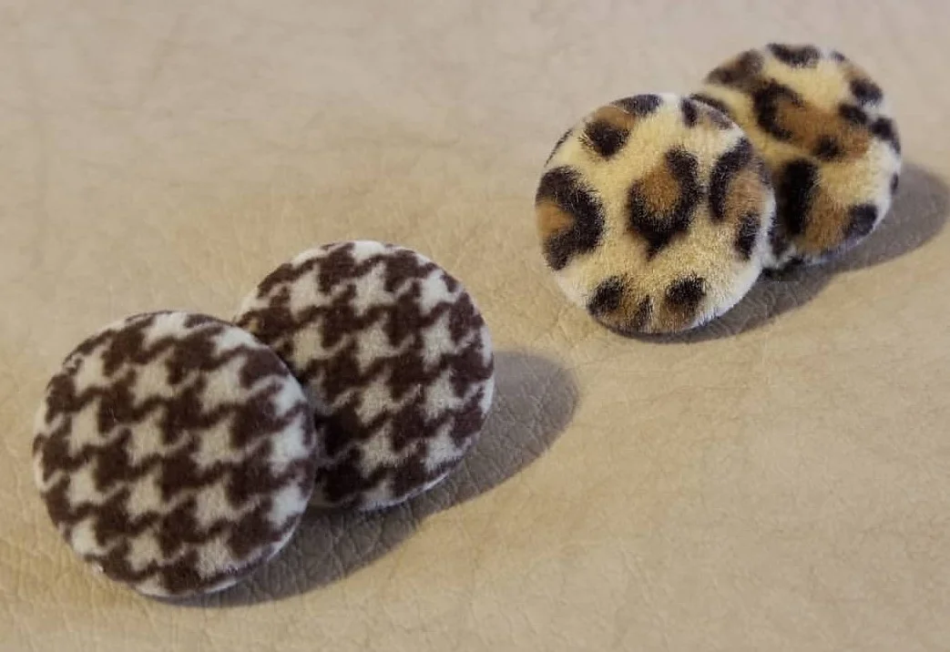 vintage material button stud earrings