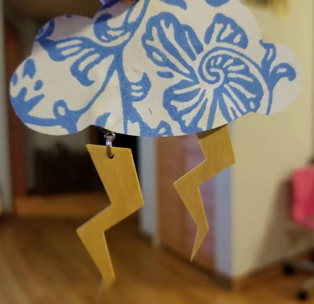 cnc carved lightening bolt earrings