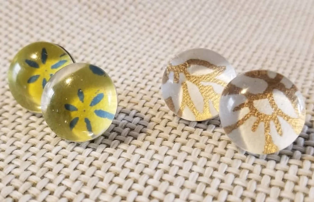 vintage paper under glass bead stud earrings