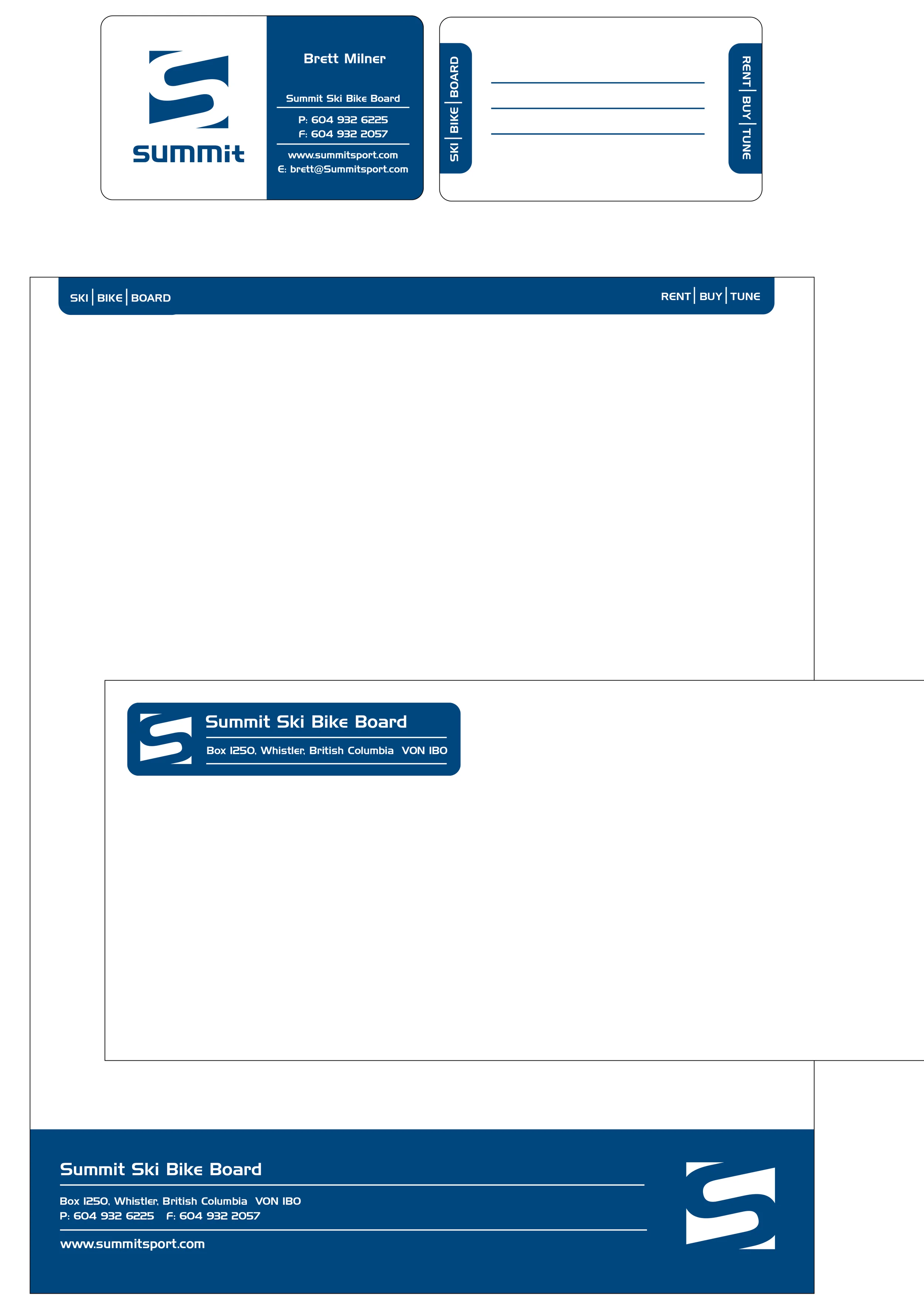 Whistler's Summit - Ski/Bike/Board shop's logo and stationery package.