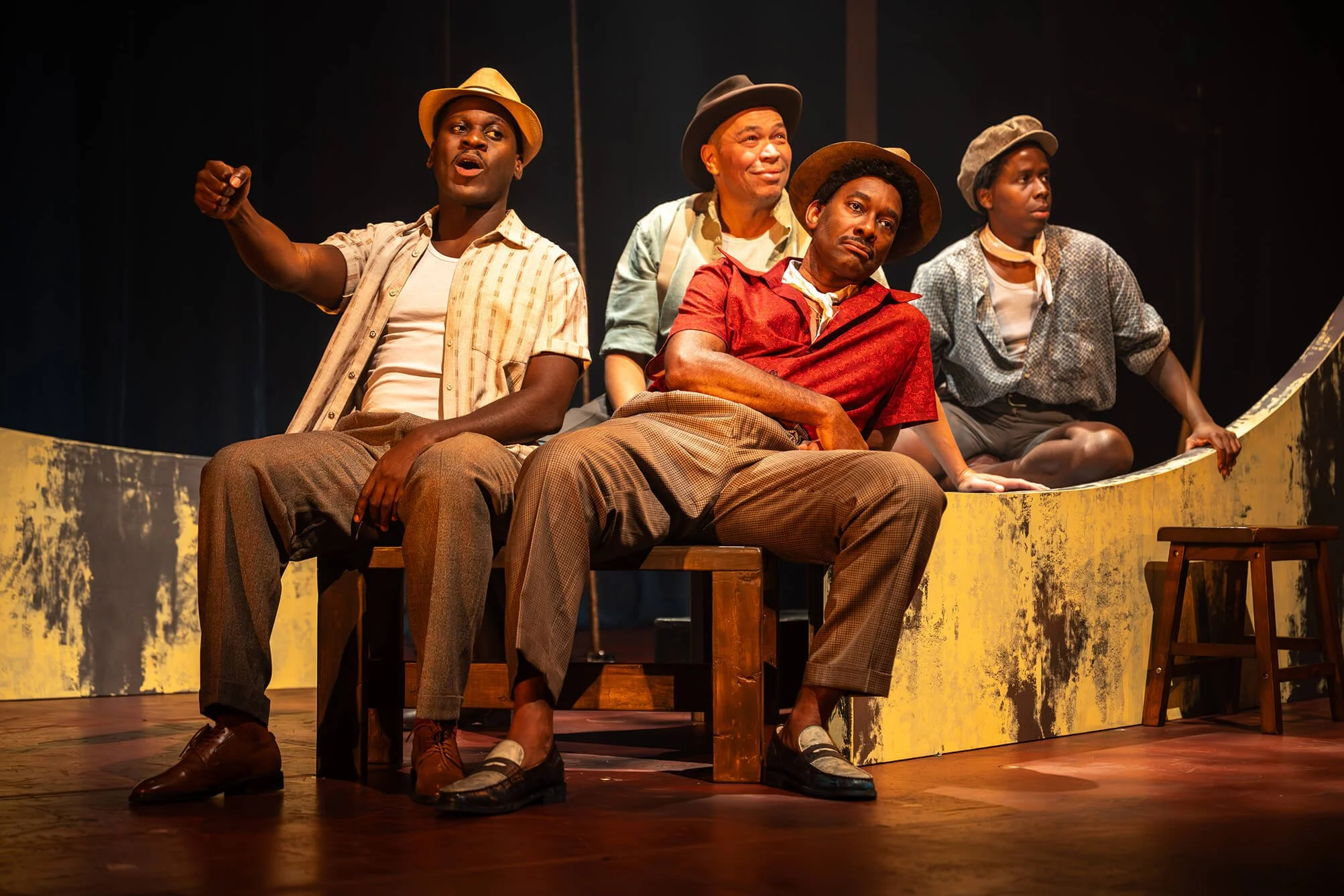  Tony Ofori, Jamie Robinson, Daren A. Herbert, danjelani ellis. Photo by Dahlia Katz.  Sabryn  Rock | Director Shannon Lea Doyle | Set Designer Des’ree Gray | Costume Designer Raha Javanfar | Lighting Designer Thomas  Ryder Payne | Sound Designer 