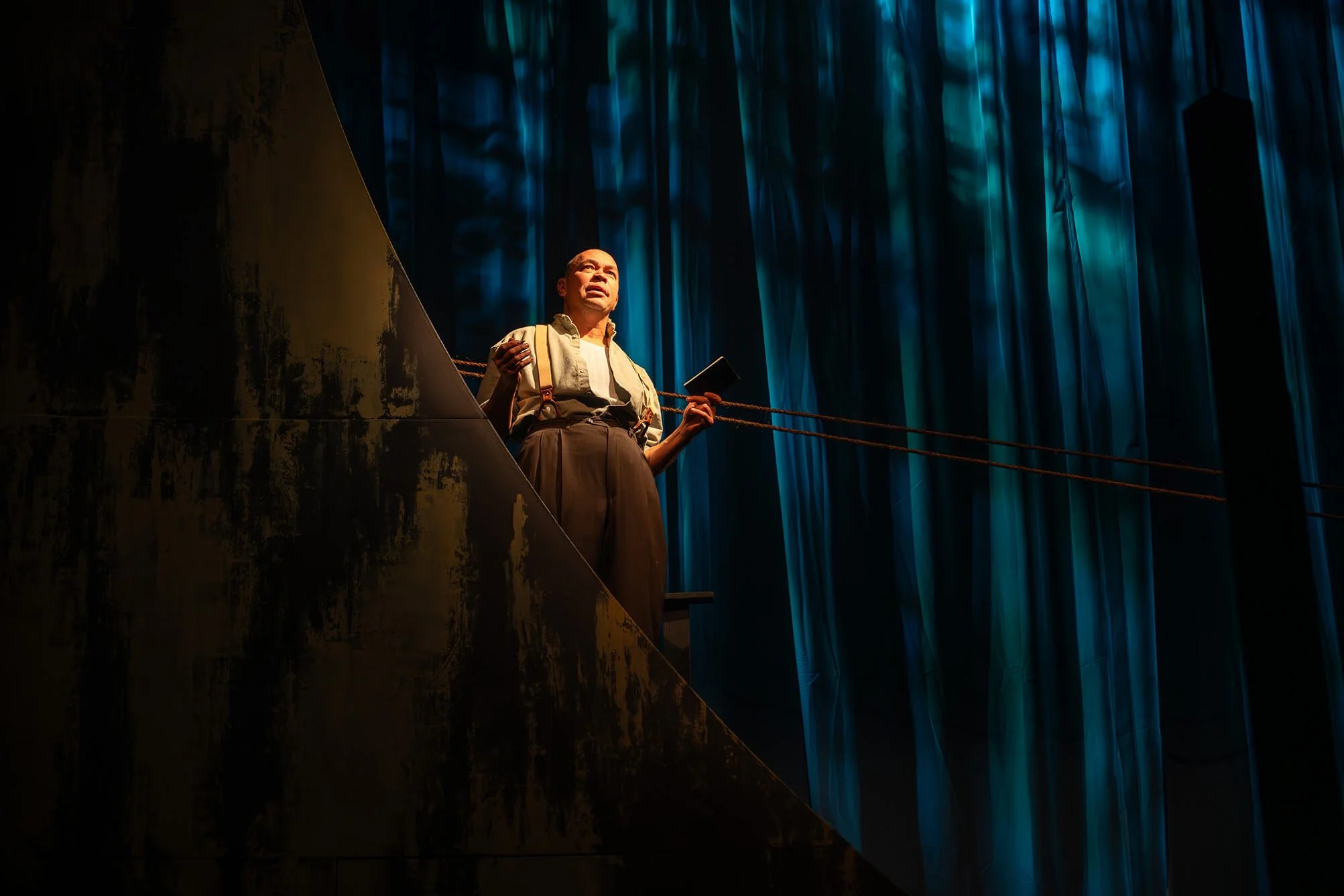  Jamie Robinson in Moonlight Schooner. Photo by Dahlia Katz.  Sabryn  Rock | Director Shannon Lea Doyle | Set Designer Des’ree Gray | Costume Designer Raha Javanfar | Lighting Designer Thomas  Ryder Payne | Sound Designer 