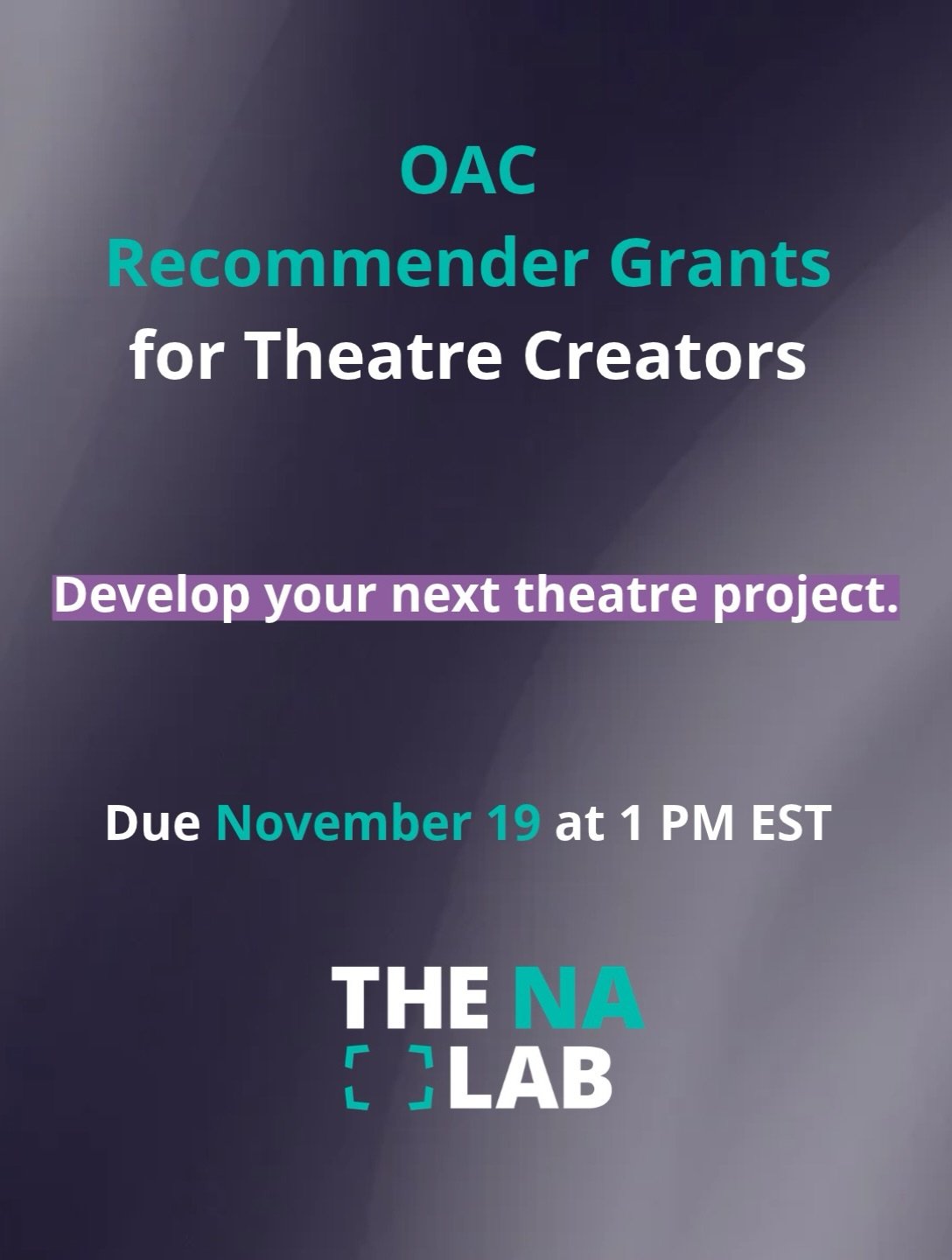 ✨ CREATORS: APPLICATIONS OPEN!✨

Necessary Angel is proud to be a recommender for the Ontario Arts Council&rsquo;s Recommender Grant Program, supporting theatre creators in the development of new work.

We encourage artists to familiarize themselves 