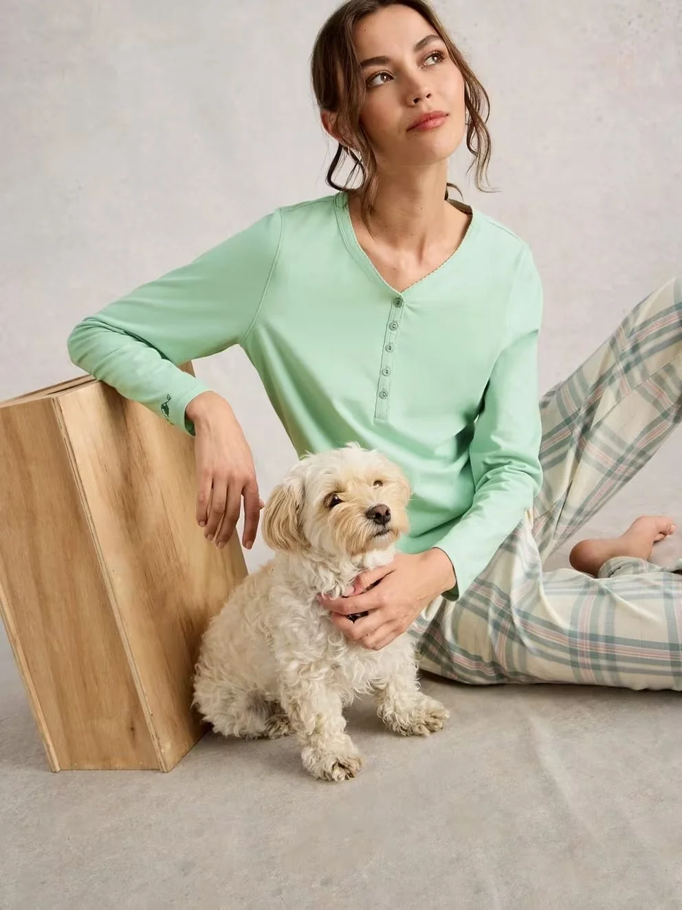 Penny Henley PJ Top in Light Green - White Stuff
