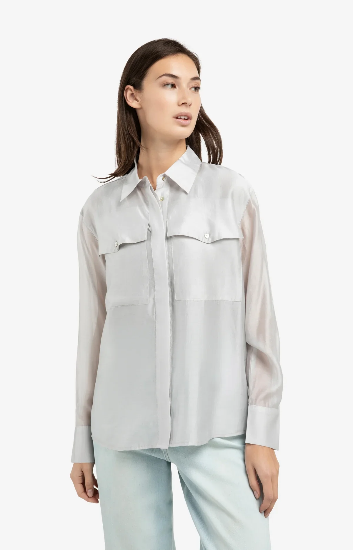 Sheer Blouse with Chest Pockets - YaYa
