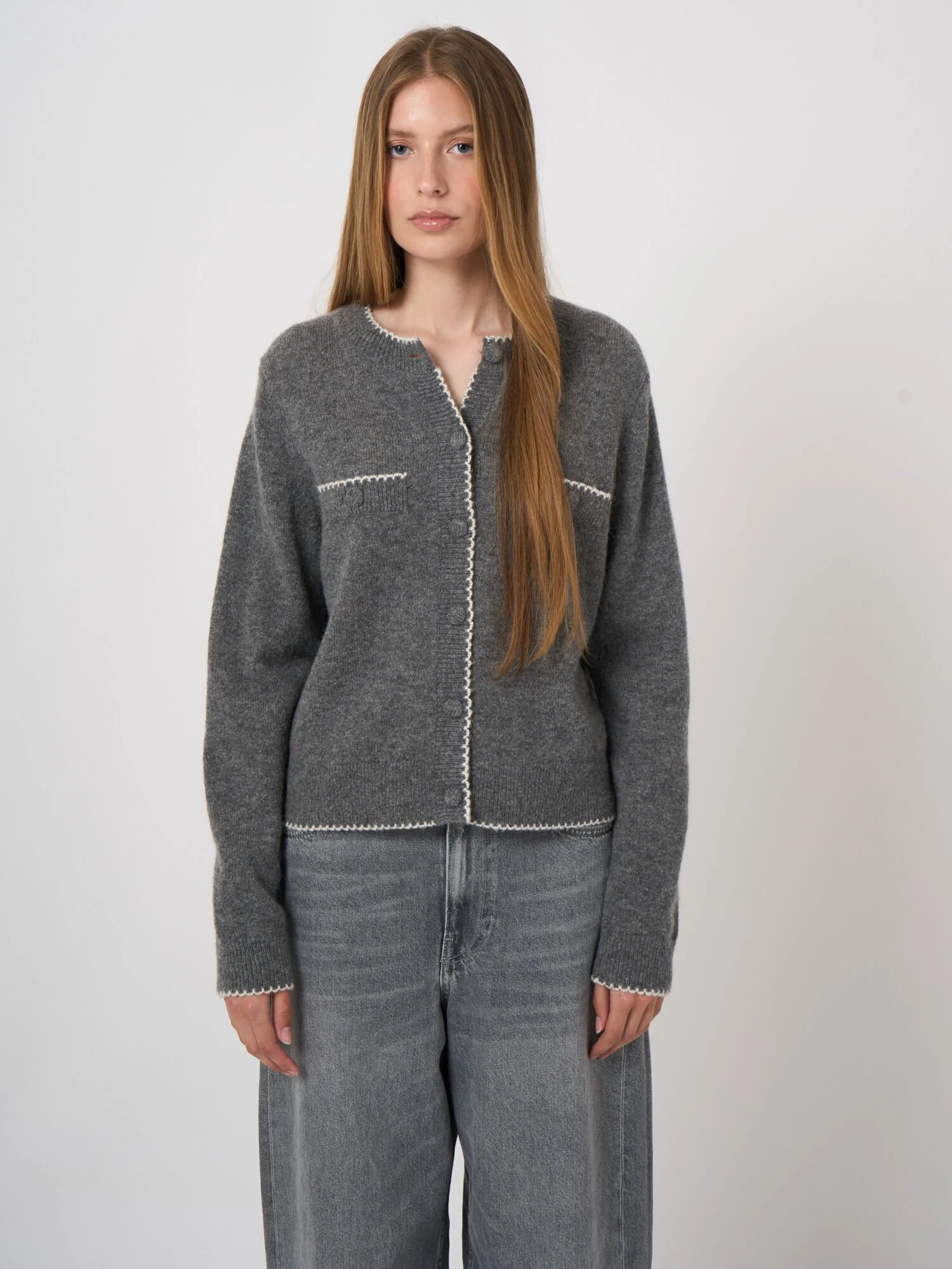 Wool Cardigan with Stitching Detail - Repeat