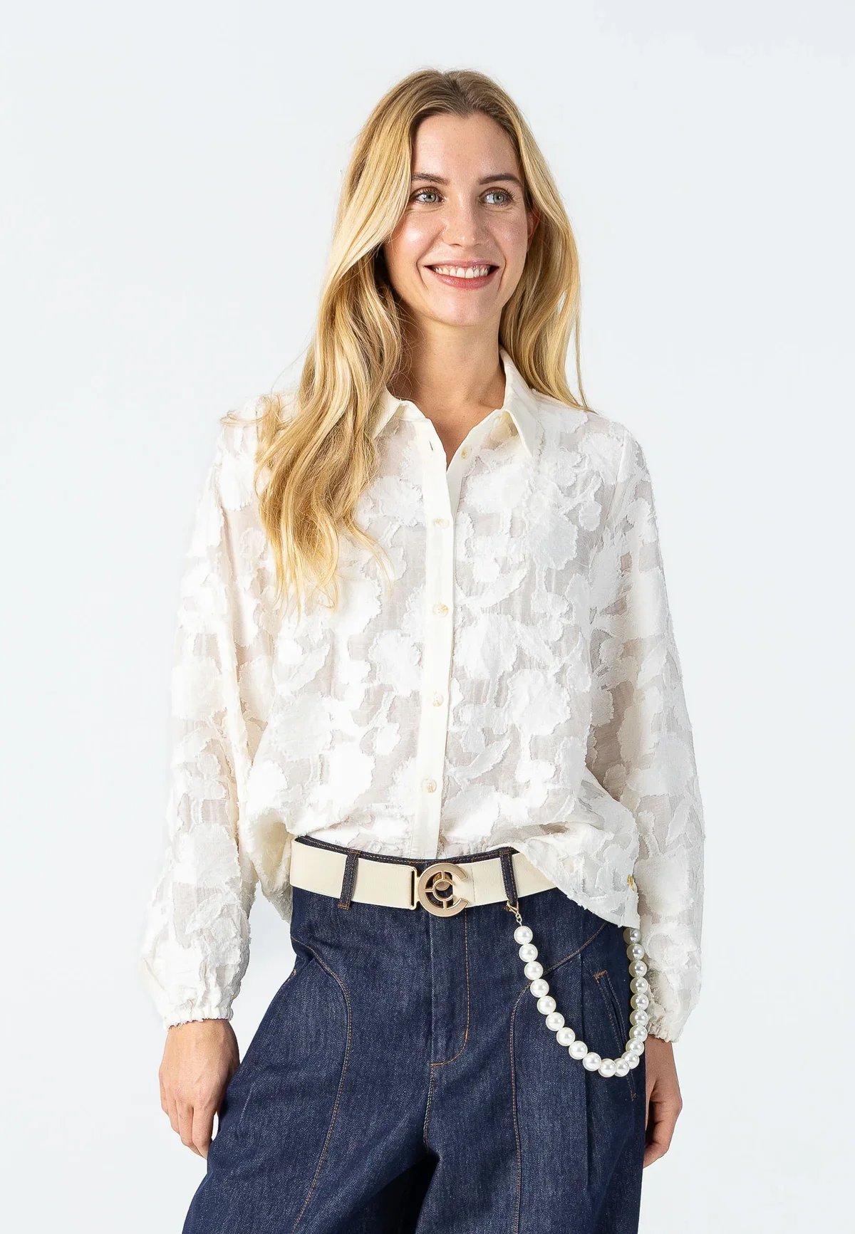 Textured Flower Shirt in Cream - Coster