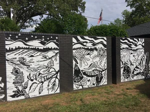"Every Day is a New Beginning" This mural is the fourth in the Stone Mural Project, in conjunction with Stone Academy's 5th grade class and PTA, and Furman University Art Department. Located at Hammack Law Firm, 223 W. Stone Ave, Greenville, SC. Completed in May, 2017. I created an three block print depicting the habitat and life cycle of the South Carolina state butterfly, the Eastern Tiger Swallowtail.