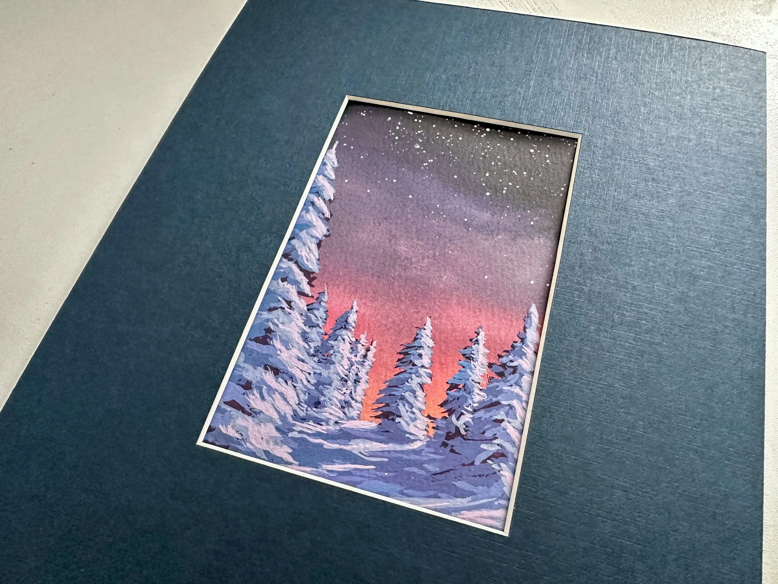 Snowy Trees Watercolor Gouache