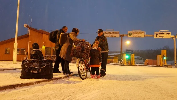  Bicycle-born refugees in Kirkenes, Norway.