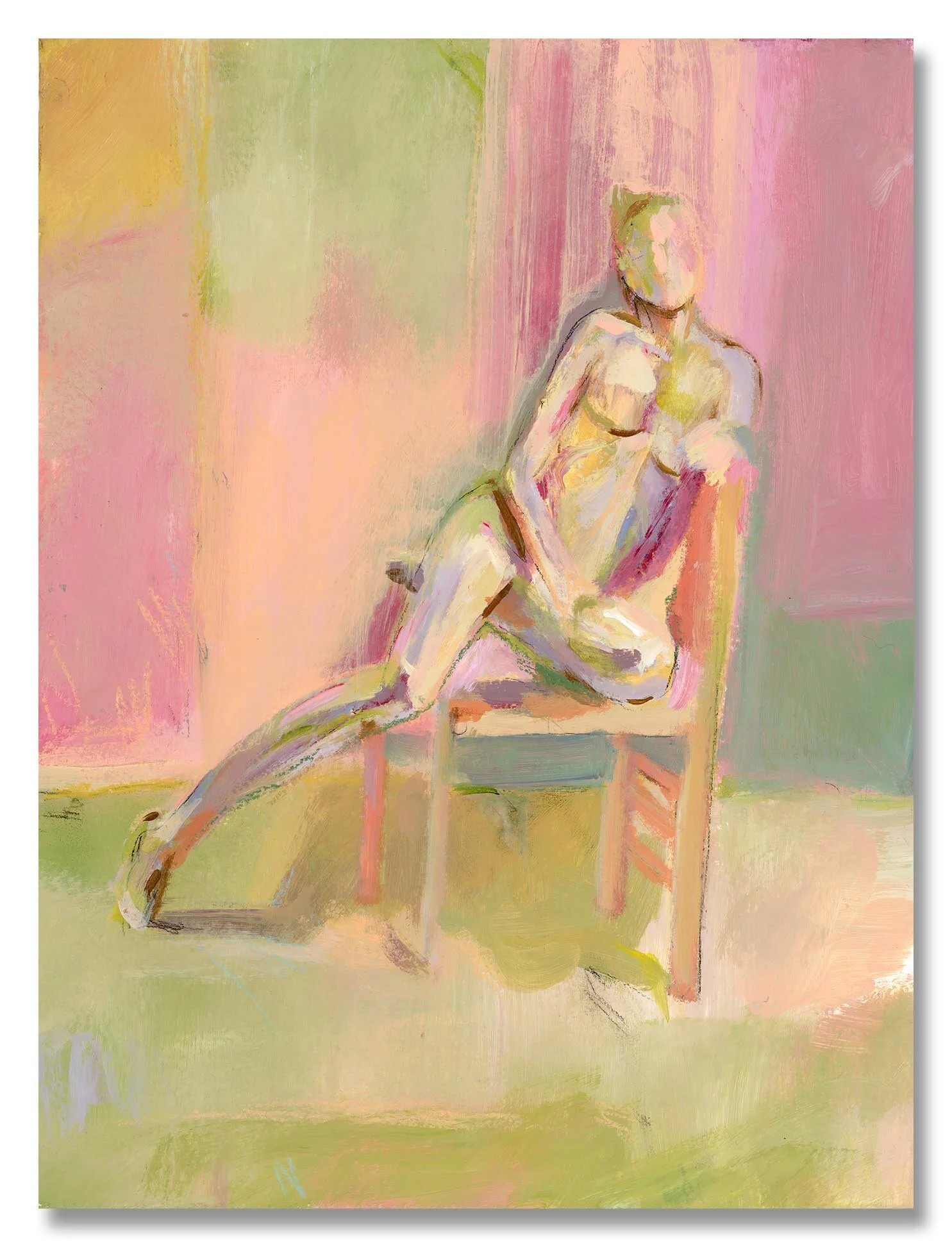 Fuchsia & Lime Green Giclee Limited-Edition Art Print of Mixed Media Female Figure Painting by Artist, CoCo Zentner