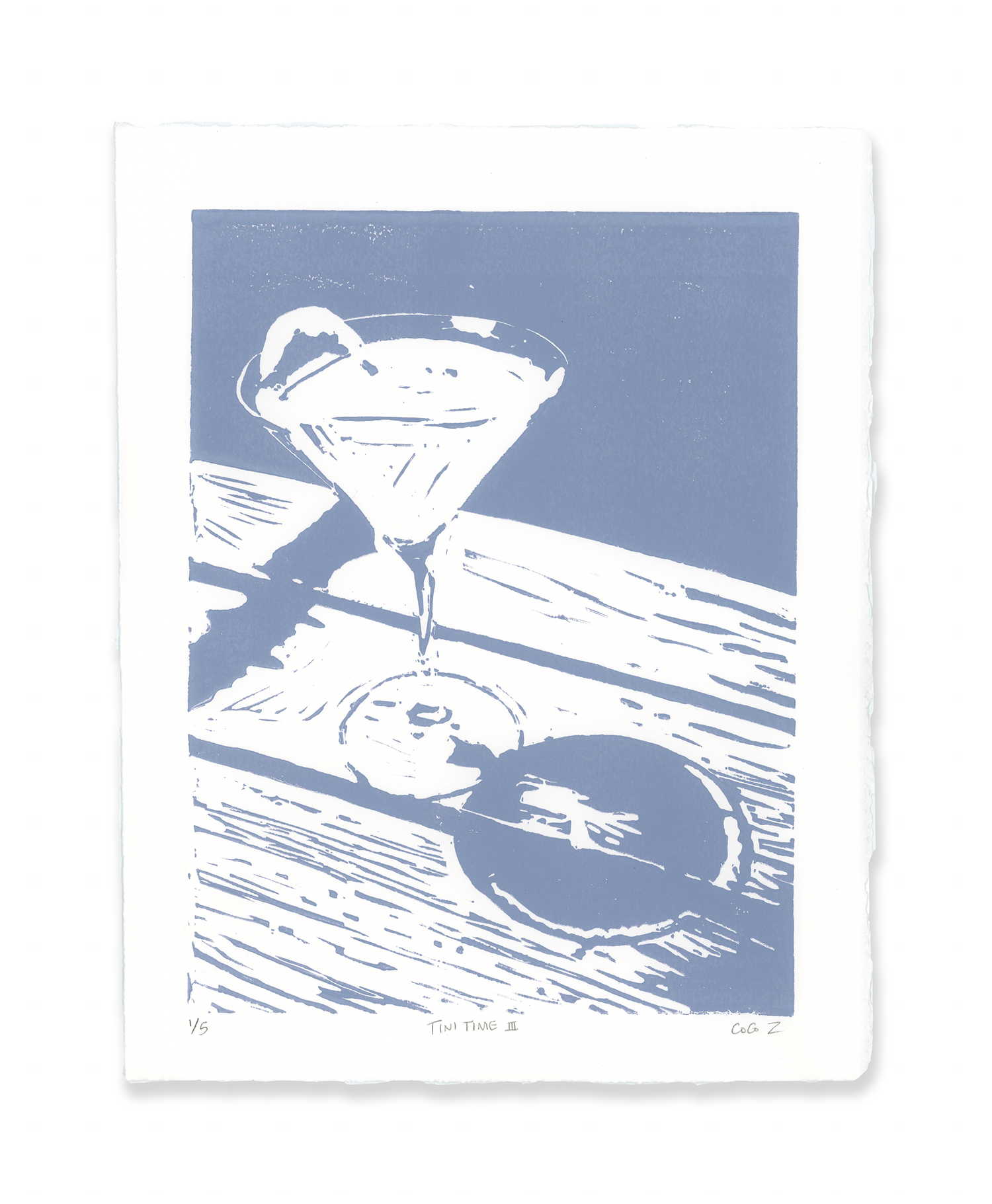 Original limited-edition framed lilac Martini block print created
