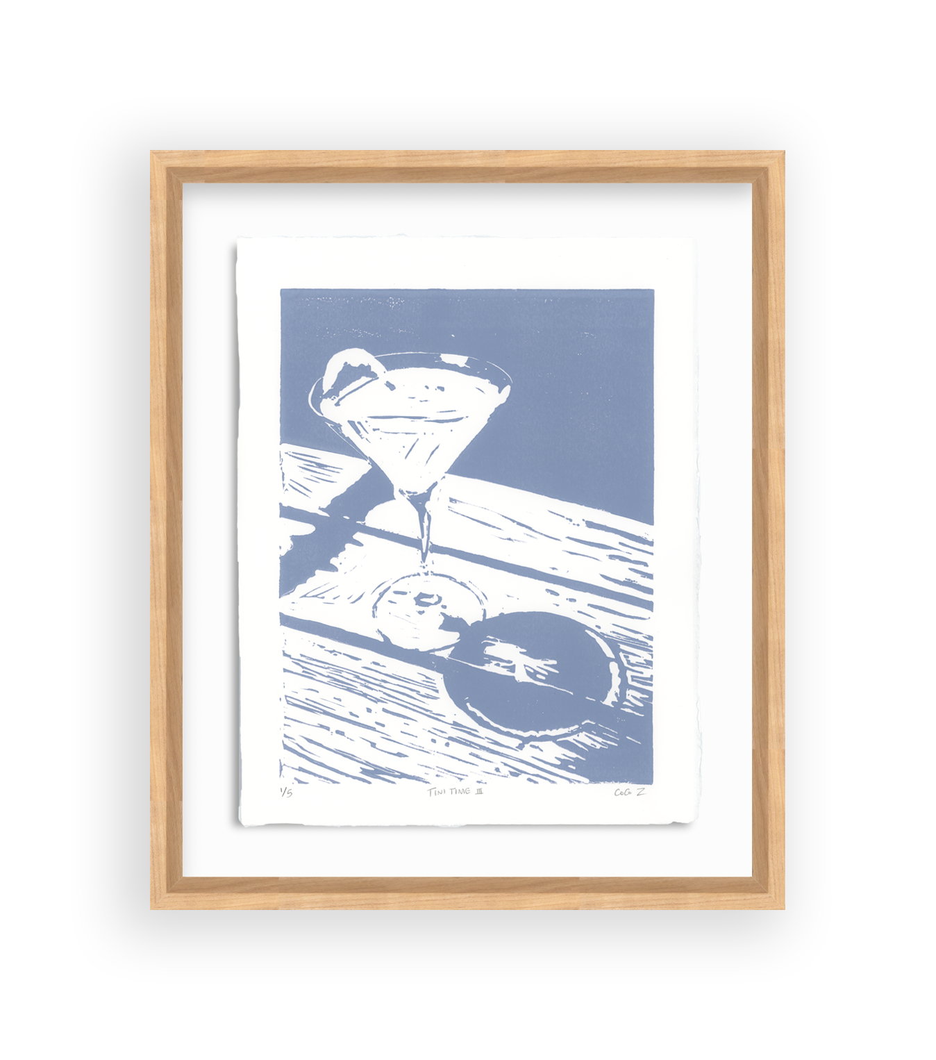 Original limited-edition framed lilac Martini block print created