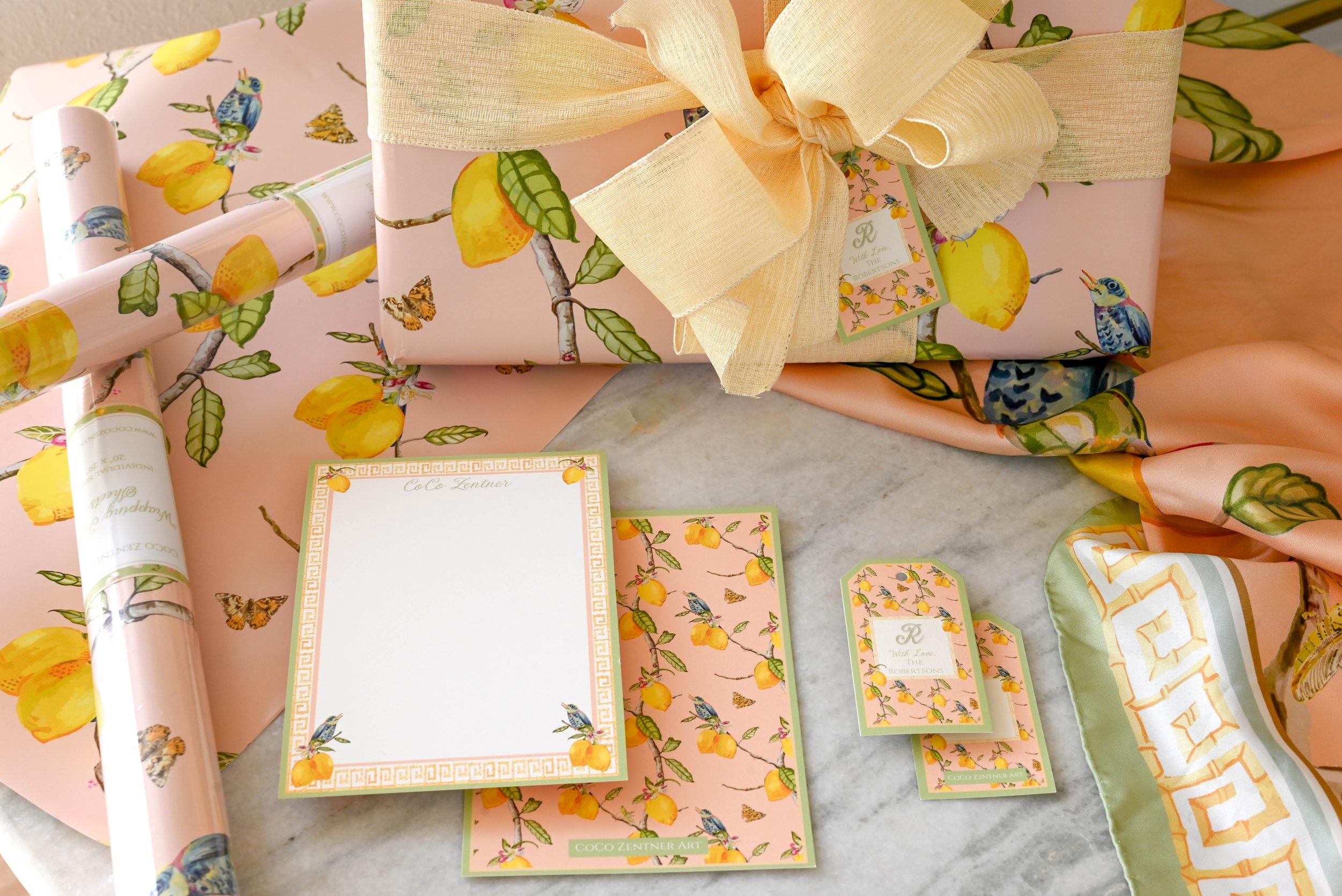 Silk Spring Lemon Scarf Gift Wrap & Stationery by CoCo Zentner Art-6.jpg