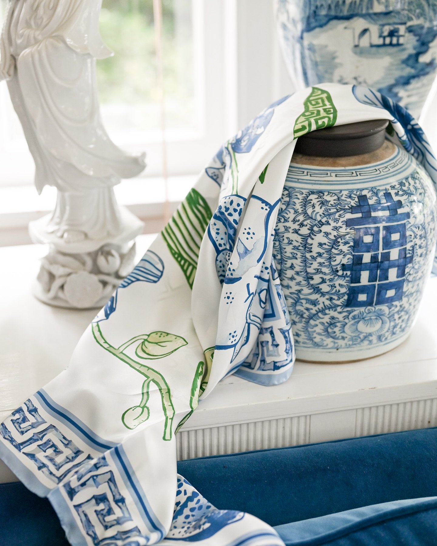 Our newest Blue Bamboo scarf is almost sold out! Collect our latest blue &amp; white chinoiserie inspired scarf before it&rsquo;s gone for good 💙💚

⏩️ Message me for more details &amp; comment below if you&rsquo;re a lucky collector!